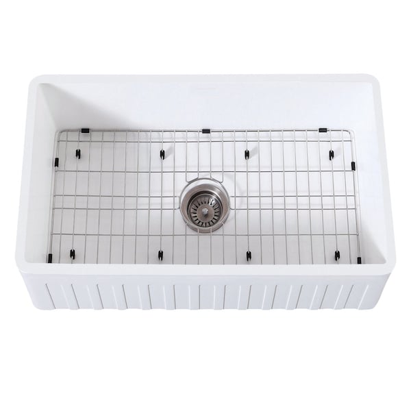 Gourmetier Solid Apron Front Farmhouse Sgl Bowl Kitchen Sink W/Strainer & Grid KGKFA301810CD - main